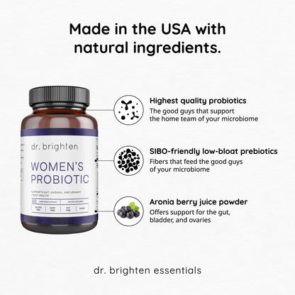Dr. Brighten Women’s Probiotic – Probiotics, Prebiotics, Antioxidants & Sunfiber | 60 Capsules