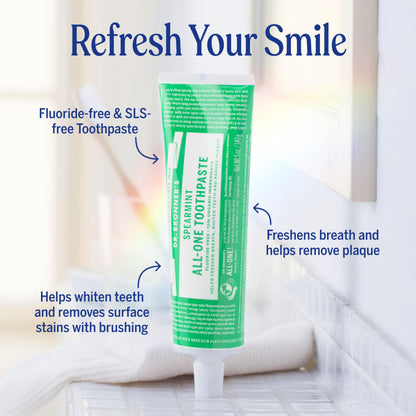 Dr. Bronner's All-One Toothpaste 4-Pack Variety (Peppermint, Spearmint, Cinnamon & Anise) – 5 oz Each | SLS Free, Fluoride Free, Vegan