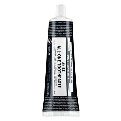 Dr. Bronner's All-One Toothpaste (Anise, 5 oz) - 70% Organic Ingredients, Fluoride-Free, SLS-Free, Vegan