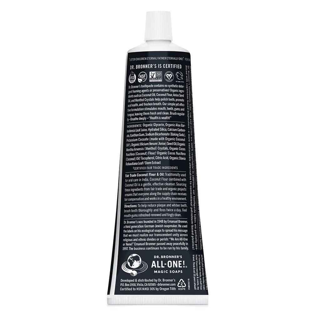 Dr. Bronner's All-One Toothpaste (Anise, 5 oz) - 70% Organic Ingredients, Fluoride-Free, SLS-Free, Vegan