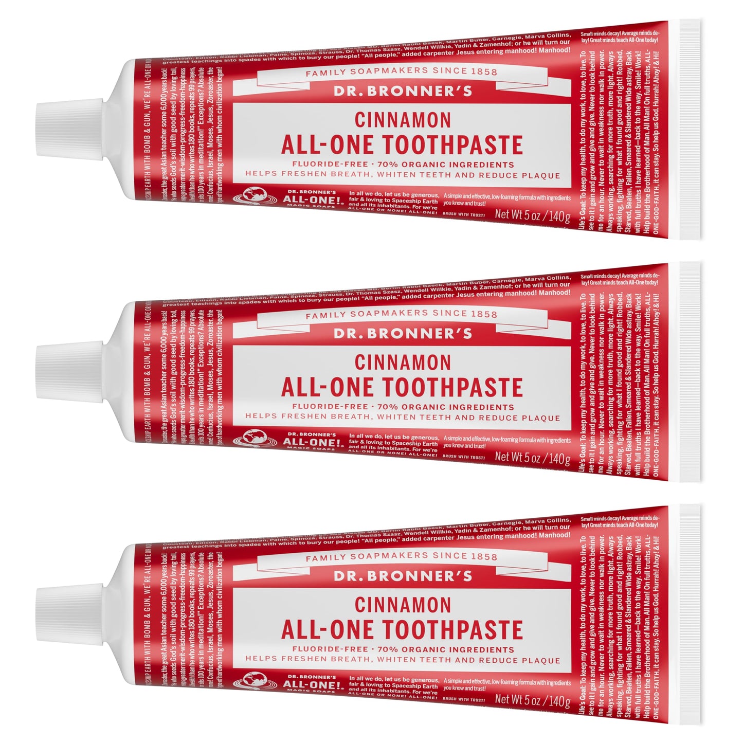Dr. Bronner’s All-One Toothpaste – Cinnamon, 5 oz, 3-Pack | Fluoride-Free, 70% Organic & Natural
