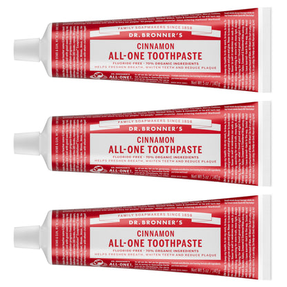Dr. Bronner’s All-One Toothpaste – Cinnamon, 5 oz, 3-Pack | Fluoride-Free, 70% Organic & Natural