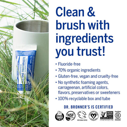Dr. Bronner’s All-One Toothpaste Peppermint 3-Pack – 1 oz Each, 70% Organic