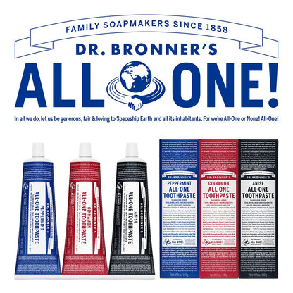 Dr. Bronner’s All-One Toothpaste Peppermint 3-Pack – 1 oz Each, 70% Organic