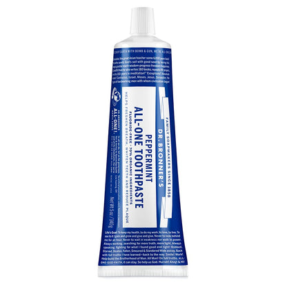 Dr. Bronner’s All-One Toothpaste - Peppermint, 5 oz | 70% Organic, Fluoride-Free, SLS-Free, Vegan