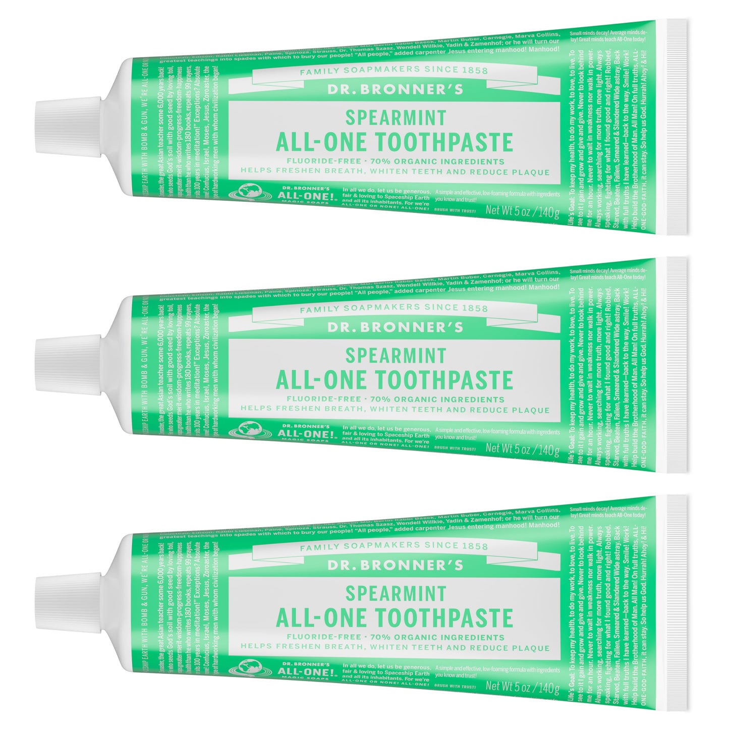 Dr. Bronner’s All-One Toothpaste Spearmint 5 oz 3-Pack – Fluoride-Free