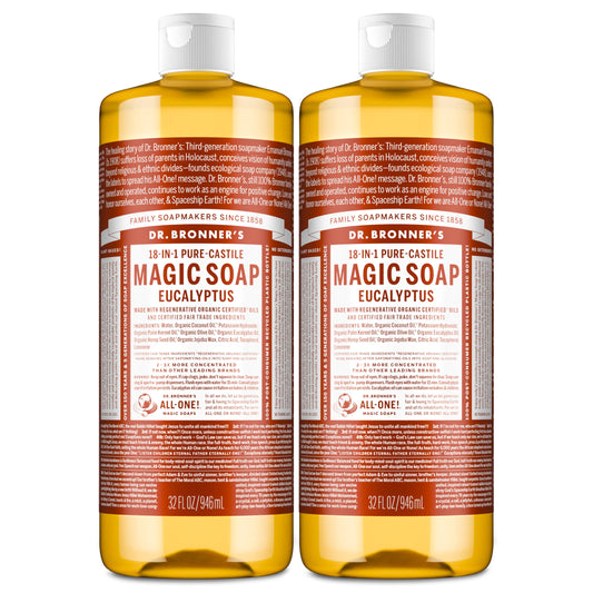Dr. Bronner's Magic Soap - Pure-Castile Eucalyptus Liquid Soap (2-Pack, 32 oz) | 18-in-1 Uses
