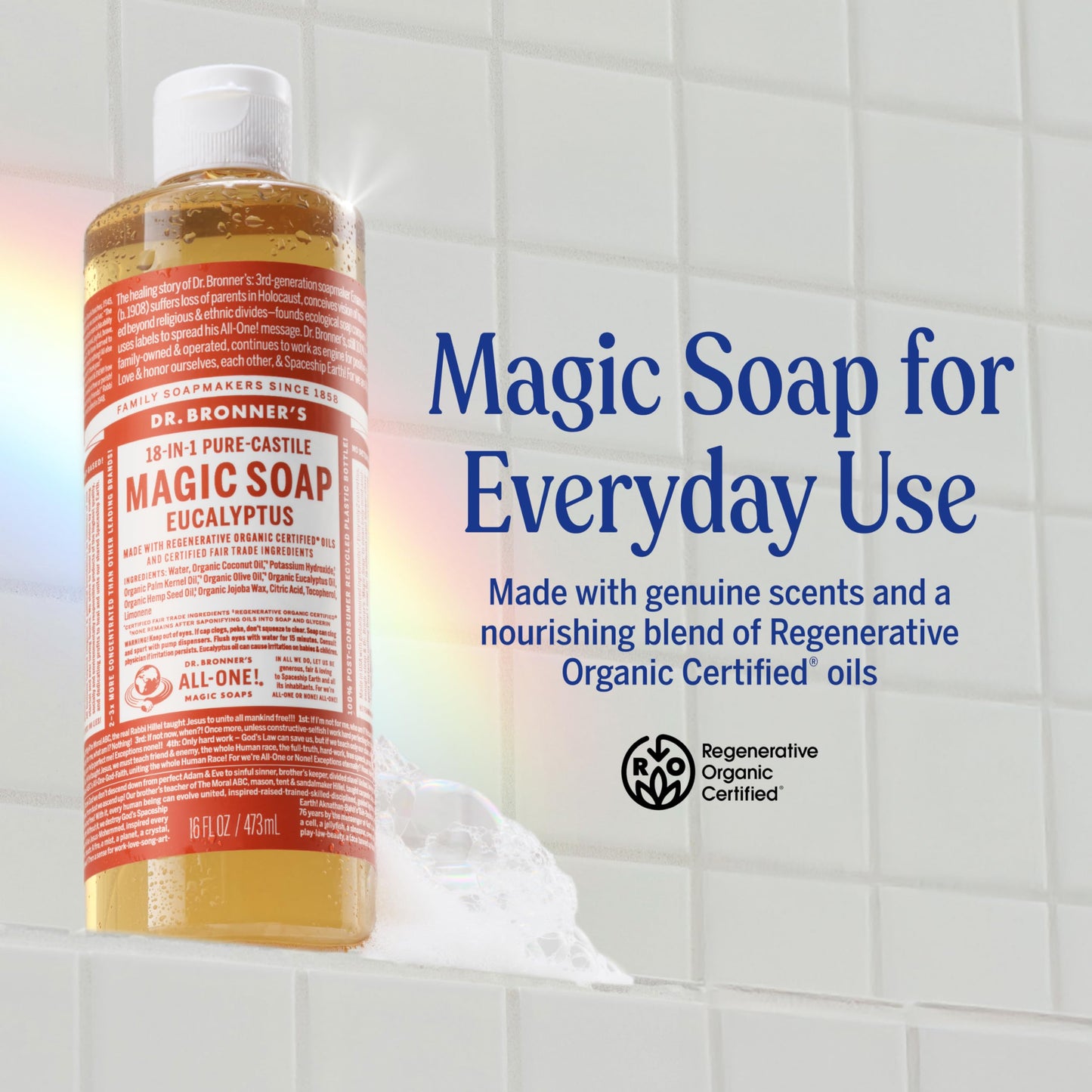 Dr. Bronner's Magic Soap - Pure-Castile Eucalyptus Liquid Soap (2-Pack, 32 oz) | 18-in-1 Uses