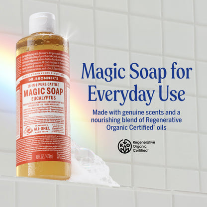 Dr. Bronner's Magic Soap - Pure-Castile Eucalyptus Liquid Soap (2-Pack, 32 oz) | 18-in-1 Uses