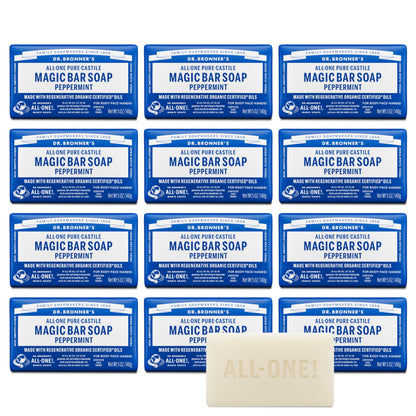 Dr. Bronner's Pure-Castile Magic Bar Soap Peppermint (5oz, 12-Pack) – Regenerative Organic Certified Oils, Vegan, Cruelty-Free