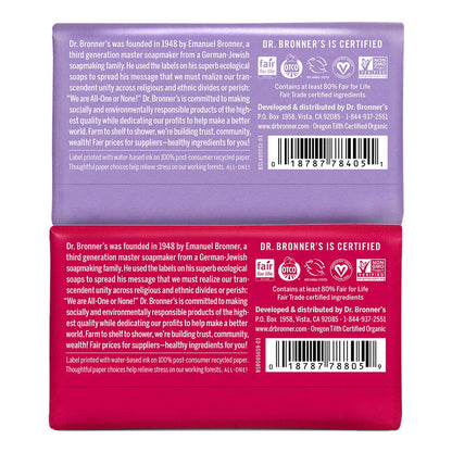 Dr. Bronner's Pure-Castile Bar Soap 2-Pack – Rose & Lavender | Organic Oils, Vegan, Cruelty-Free