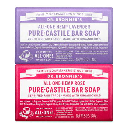 Dr. Bronner's Pure-Castile Bar Soap 2-Pack – Rose & Lavender | Organic Oils, Vegan, Cruelty-Free
