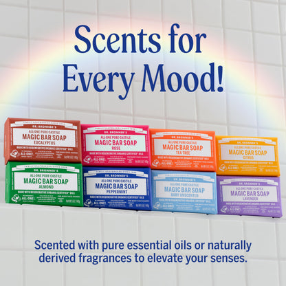 Dr. Bronner's Pure-Castile Magic Bar Soap Peppermint (5oz, 12-Pack) – Regenerative Organic Certified Oils, Vegan, Cruelty-Free