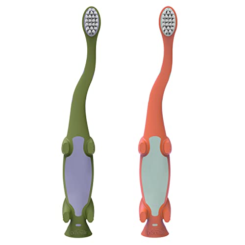 Dr. Brown's Dinosaur Toddler Toothbrush – Green & Orange, 2-Pack