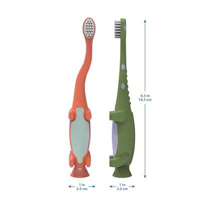 Dr. Brown's Dinosaur Toddler Toothbrush – Green & Orange, 2-Pack