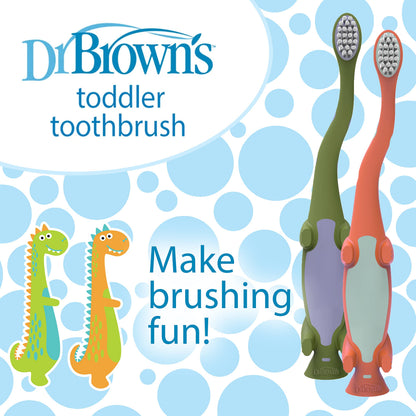 Dr. Brown's Dinosaur Toddler Toothbrush – Green & Orange, 2-Pack