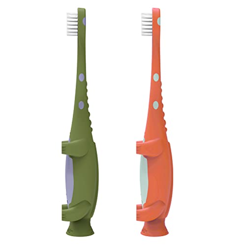 Dr. Brown's Dinosaur Toddler Toothbrush – Green & Orange, 2-Pack
