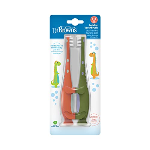 Dr. Brown's Dinosaur Toddler Toothbrush – Green & Orange, 2-Pack