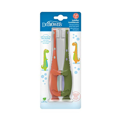 Dr. Brown's Dinosaur Toddler Toothbrush – Green & Orange, 2-Pack