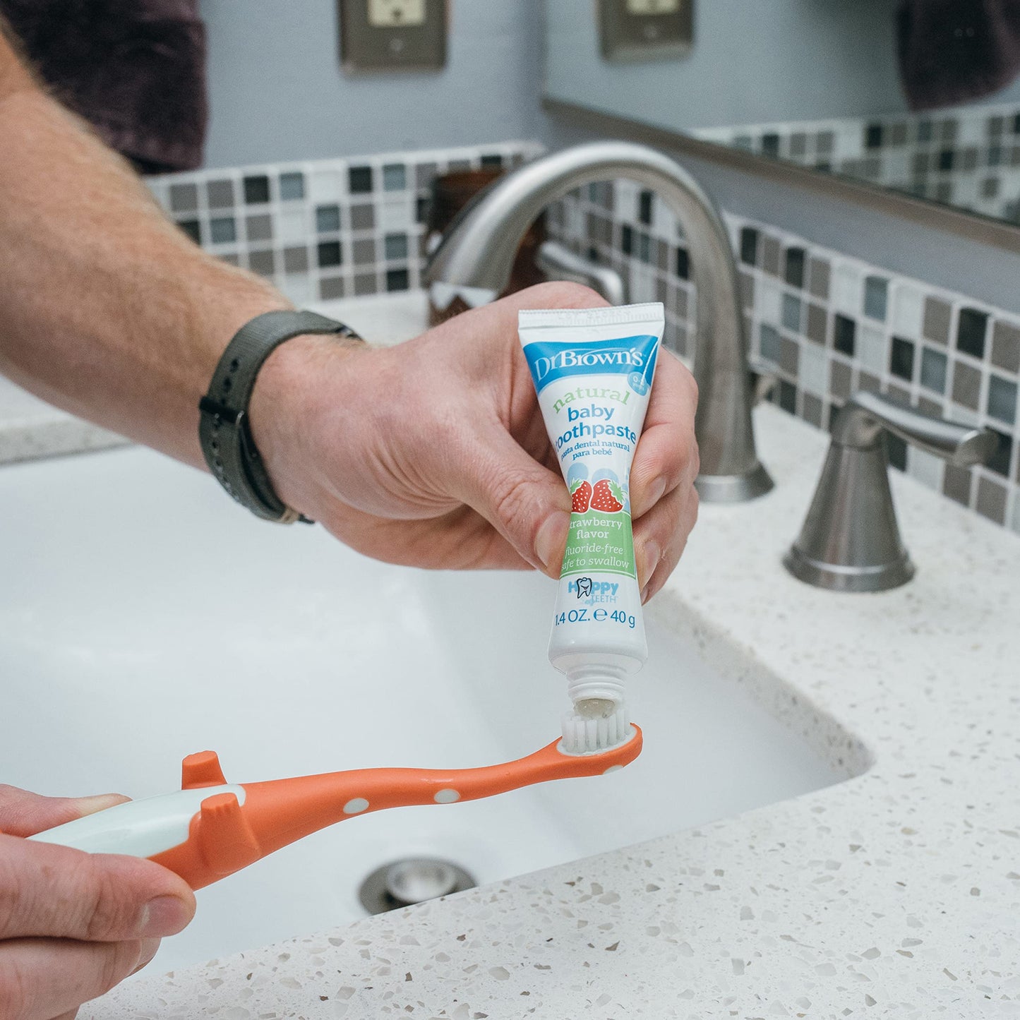 Dr. Brown's Dinosaur Toddler Toothbrush – Green & Orange, 2-Pack