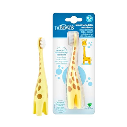 Dr. Brown's Infant-to-Toddler Toothbrush Set with Fluoride-Free Strawberry Toothpaste - Giraffe (0-3 yrs)
