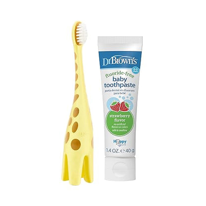 Dr. Brown's Infant-to-Toddler Toothbrush Set with Fluoride-Free Strawberry Toothpaste - Giraffe (0-3 yrs)