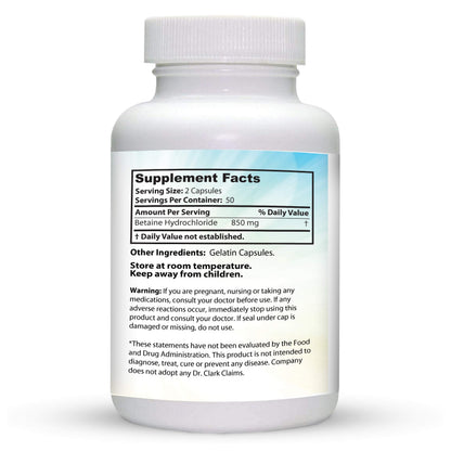 Dr Clark Betaine HCL Digestive Enzymes – 2 Pack, 100 Capsules, 425 mg