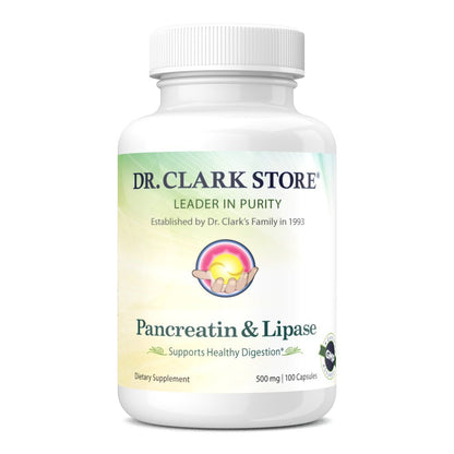 Dr. Clark Pancreatin and Lipase Enzyme Supplement - 500mg, 100 Gelatin Capsules