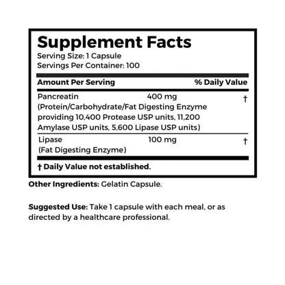 Dr. Clark Pancreatin and Lipase Enzyme Supplement - 500mg, 100 Gelatin Capsules