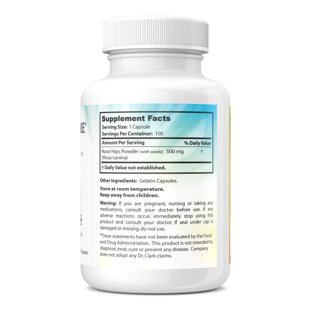 Dr Clark Store Rose HIPS Supplement, 500 MG, 100 Gelatin Capsules (Pack of 2)