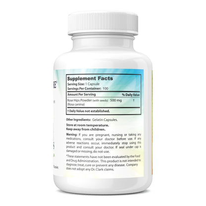 Dr Clark Store Rose HIPS Supplement, 500 MG, 100 Gelatin Capsules (Pack of 2)