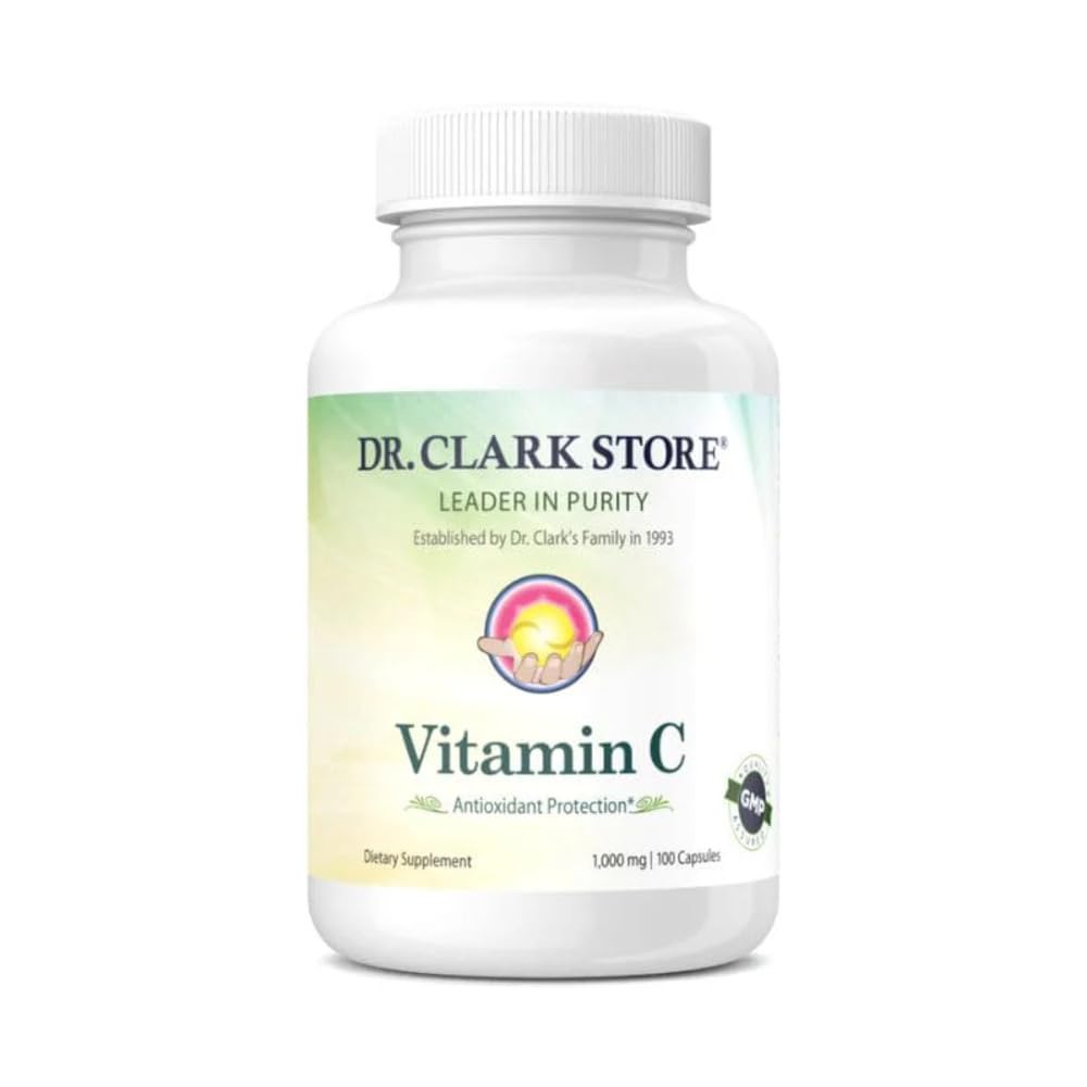 Dr Clark Vitamin C Supplement 1000mg - Gluten Free, Immunity Support, Potent Antioxidant, Brain Function & Tissue Repair, 100 Gelatin Capsules