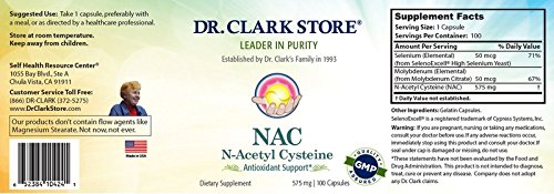 Dr.Clark's NAC 575 mg - Non-GMO & Gluten-Free with Selenium & Molybdenum, 100 Capsules