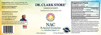 Dr.Clark's NAC 575 mg - Non-GMO & Gluten-Free with Selenium & Molybdenum, 100 Capsules