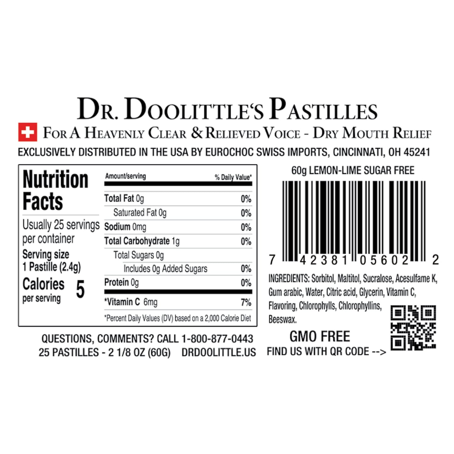Dr Doolittle's Sugar Free Soft Fruit Pastilles - Lemon Lime for Voice & Throat - Multipack Tin & Travel Size