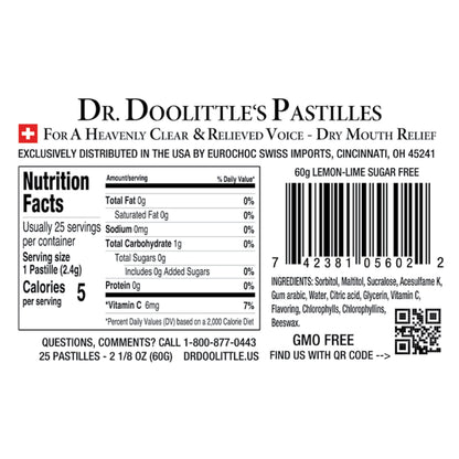 Dr Doolittle's Sugar Free Soft Fruit Pastilles - Lemon Lime for Voice & Throat - Multipack Tin & Travel Size