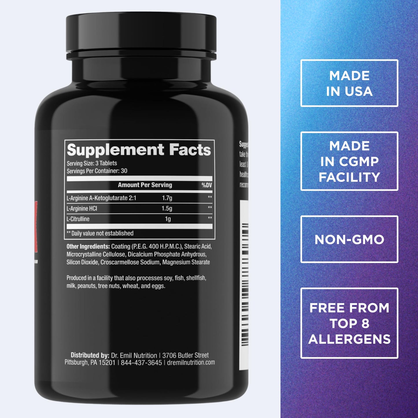 Dr. Emil Elite L Arginine 3150mg + L-Citrulline | Nitric Oxide Booster - 90 Tablets