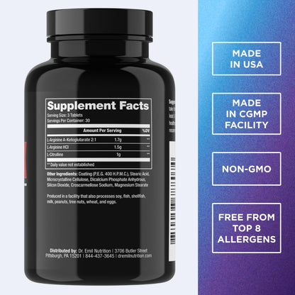 Dr. Emil Elite L Arginine 3150mg + L-Citrulline | Nitric Oxide Booster - 90 Tablets