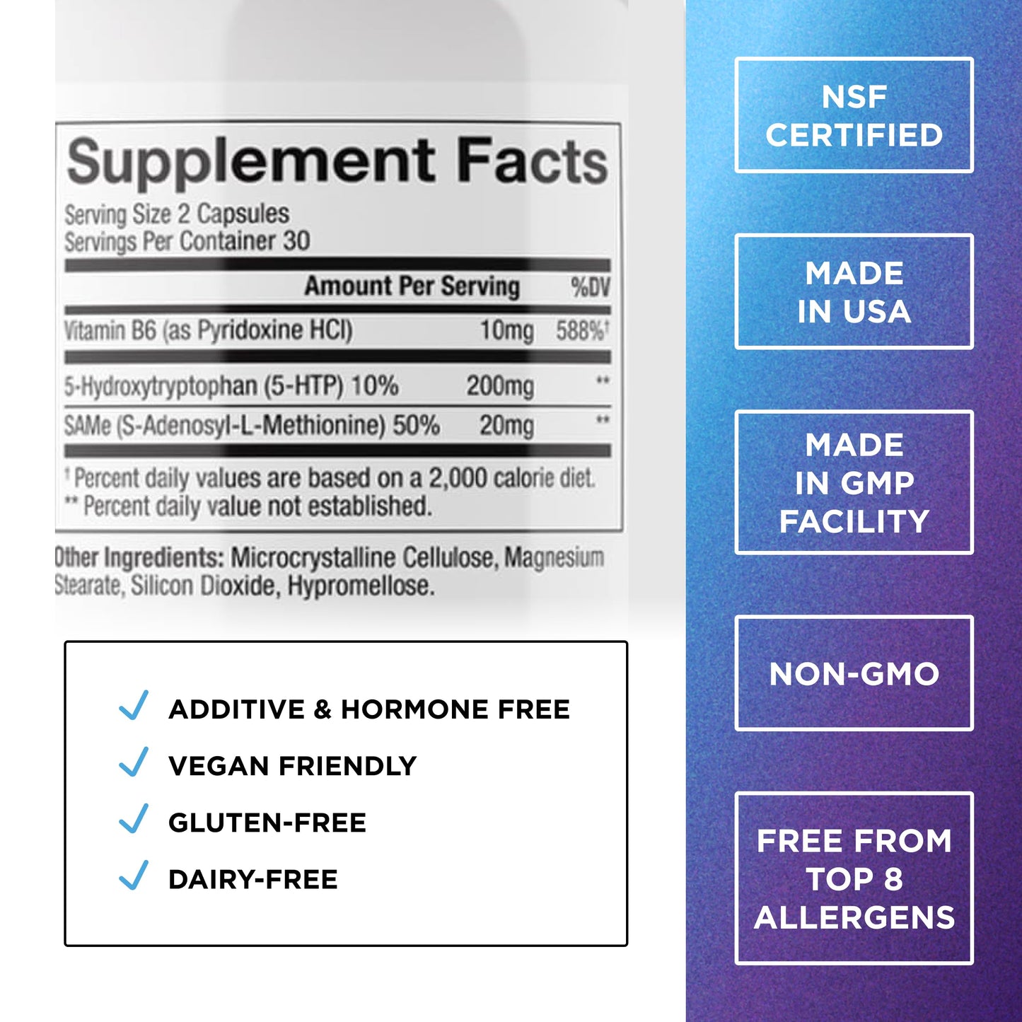 DR. EMIL NUTRITION 5-HTP Plus 200 mg with SAM-e – Sleep & Mood Support, 60 Vegan Capsules