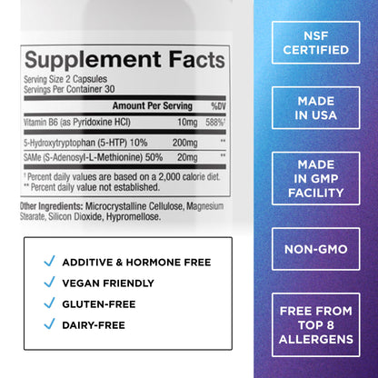 DR. EMIL NUTRITION 5-HTP Plus 200 mg with SAM-e – Sleep & Mood Support, 60 Vegan Capsules