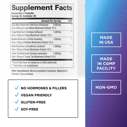 Dr. Emil Nutrition 9000mg Lion's Mane Capsules – Organic Mushroom Blend with Chaga, Reishi & Maitake
