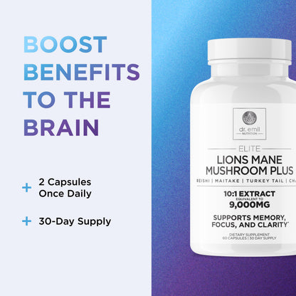 Dr. Emil Nutrition 9000mg Lion's Mane Capsules – Organic Mushroom Blend with Chaga, Reishi & Maitake