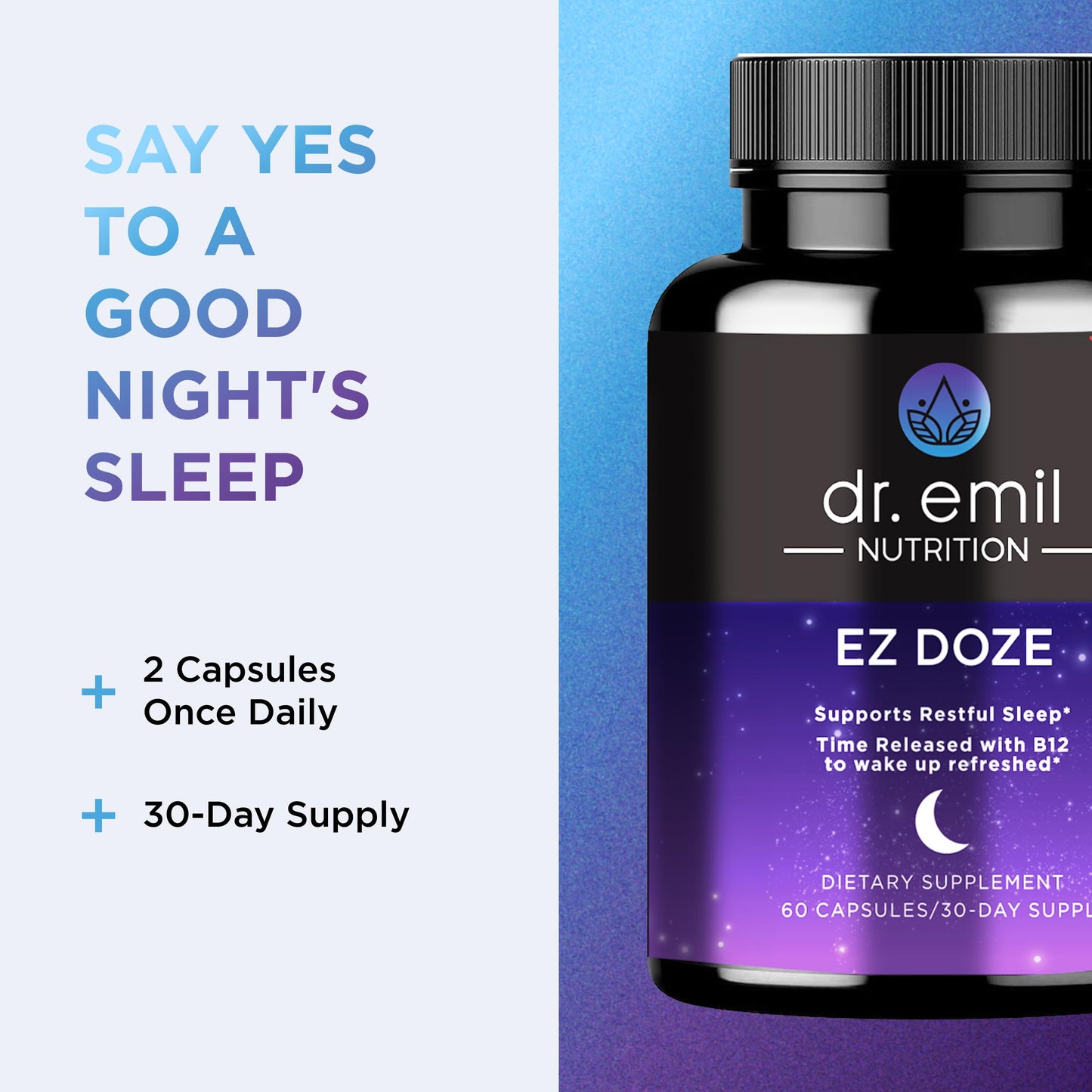 DR. EMIL NUTRITION EZ Doze Melatonin-Free Natural Sleep Aid with L-Theanine, GABA & 5HTP – Extra Strength Sleeping Pills for Adults – 60 Veggie Capsules