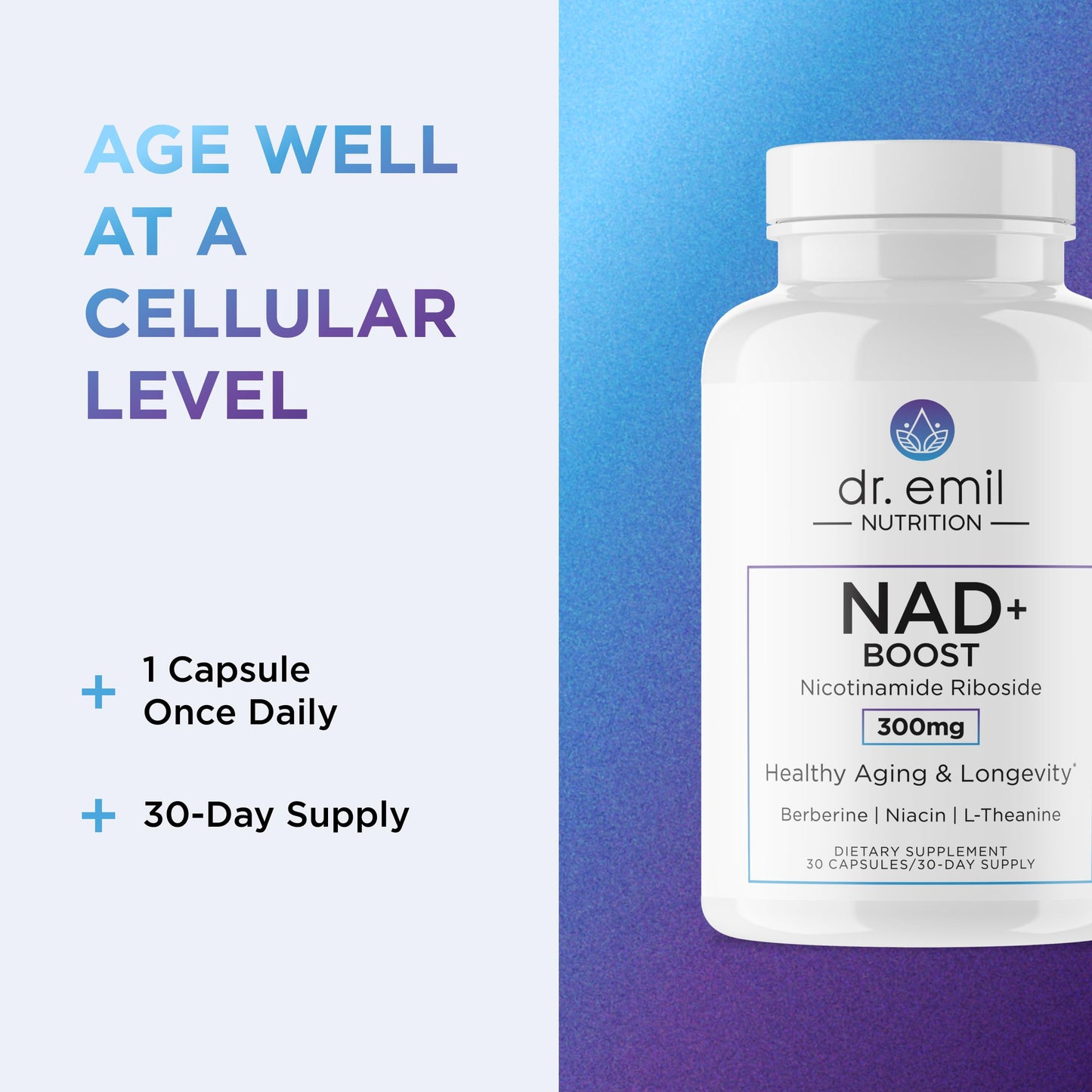 DR. EMIL NUTRITION NAD+ Boost – Nicotinamide Riboside NAD+ Supplement for Longevity, Healthy Aging & Cellular Regeneration | Berberine, L-Theanine & Niacin | 30-Day Supply