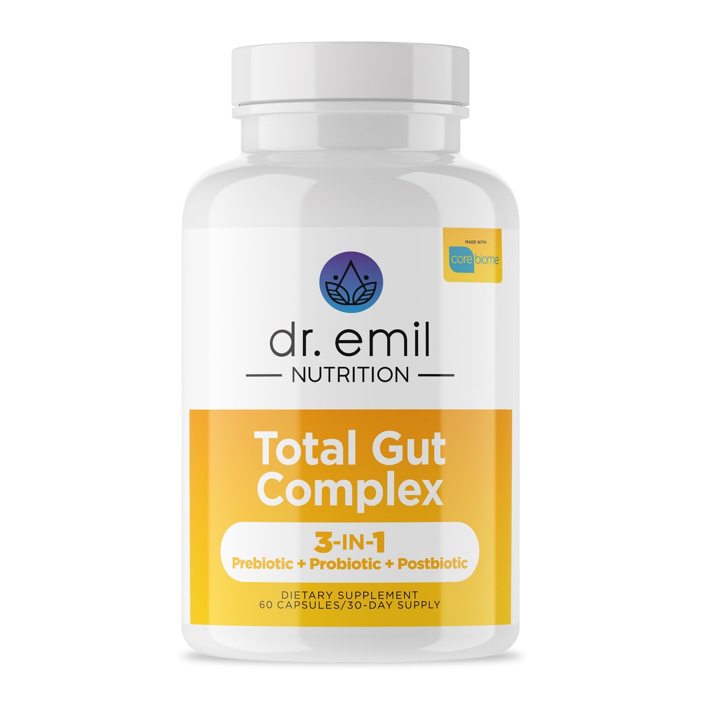 DR. EMIL NUTRITION Total Gut Health Complex – Prebiotic, Probiotic & Postbiotic Supplement – Supports Digestive Health, Bloating & Gut Balance – Non-GMO & Soy-Free – 60 Capsules