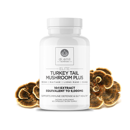 Dr. Emil Nutrition Turkey Tail Mushroom Capsules – Immunity & Gut Health Formula with Lion's Mane, Chaga, Reishi & Maitake