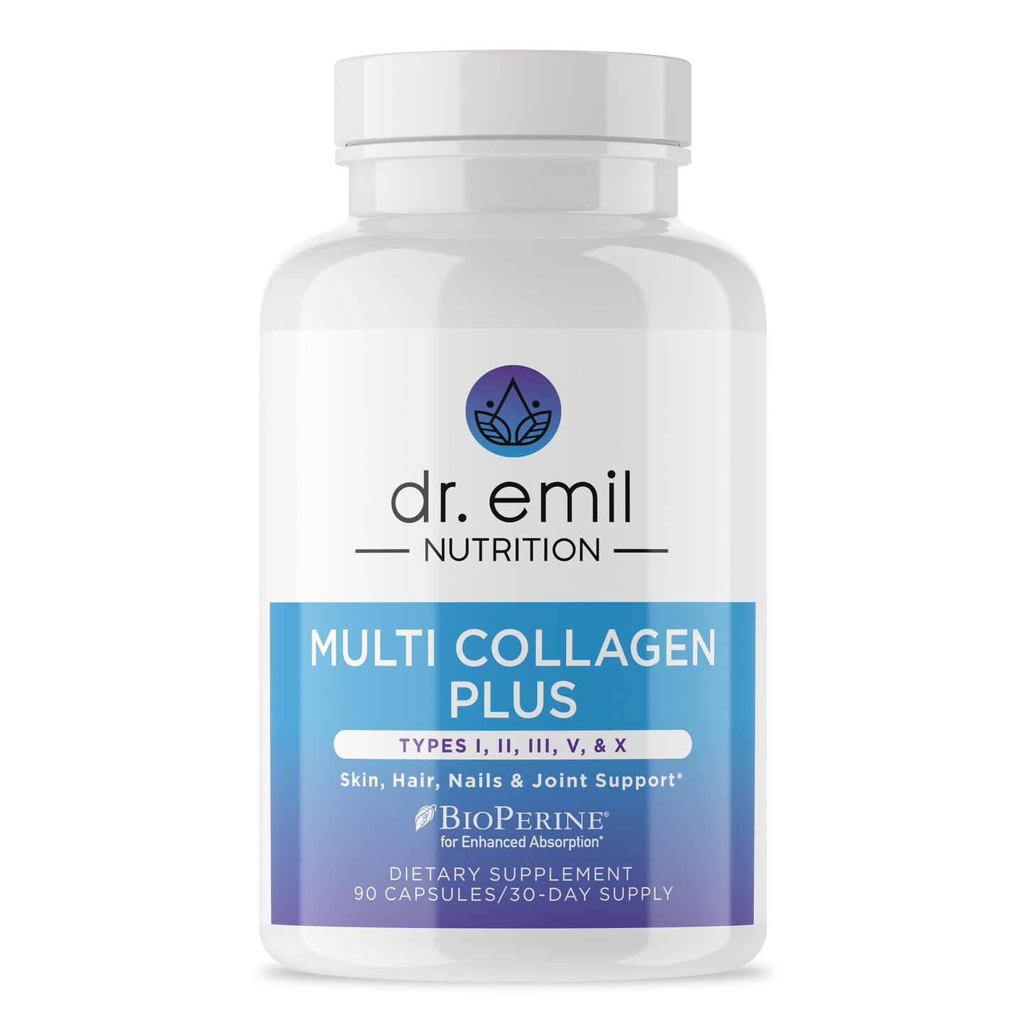 DR. EMIL NUTRITION Women's Multi Collagen Pills | Hydrolyzed Collagen for Hair, Skin, Nails & Joints | Types I, II, III, V & X | 90 Capsules