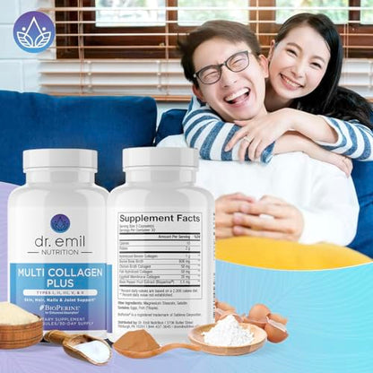 DR. EMIL NUTRITION Women's Multi Collagen Pills | Hydrolyzed Collagen for Hair, Skin, Nails & Joints | Types I, II, III, V & X | 90 Capsules