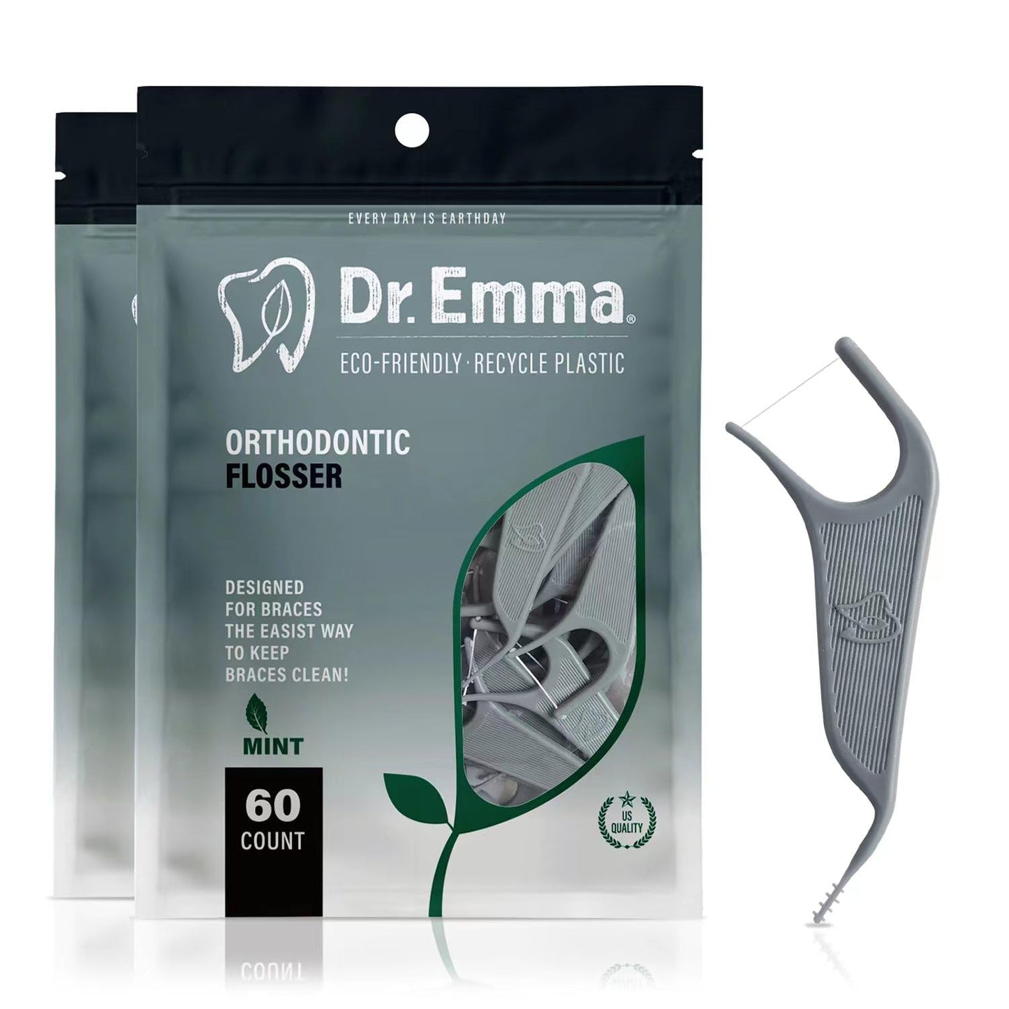 Dr. Emma Orthodontic Flossers for Braces – Mint Flavor, 60 Count/Bag (Gray, 2-Pack)
