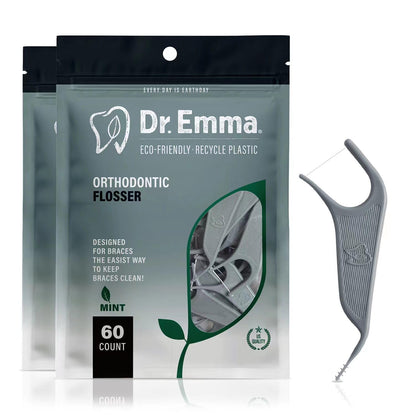 Dr. Emma Orthodontic Flossers for Braces – Mint Flavor, 60 Count/Bag (Gray, 2-Pack)